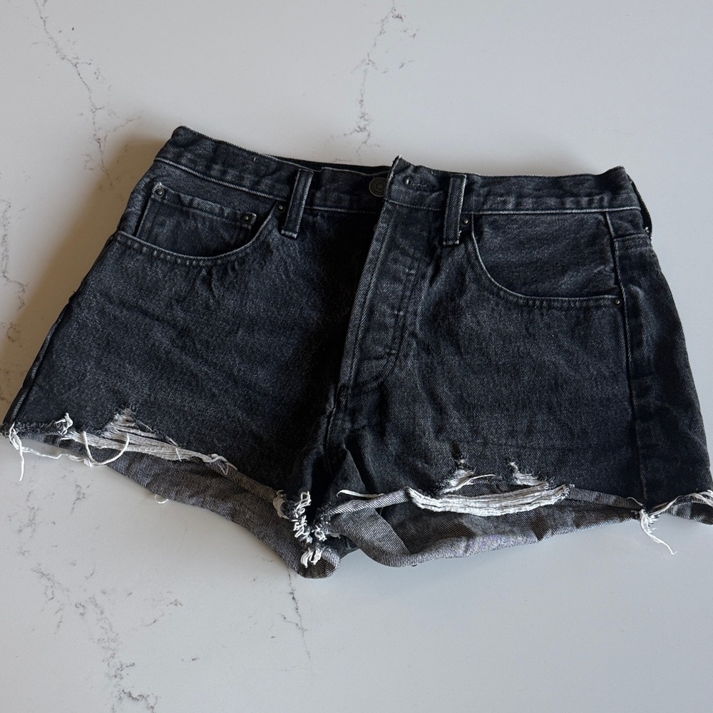 Z Supply Black Distressed High-Rise Jean Shorts